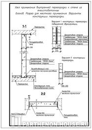 Строительство домов из газобетона (блоков). Узел примыкания внутренней перегородки к стене из газобетонных блоков. Разрез для жесткого примыкания. Варианты конструкции перегородки.